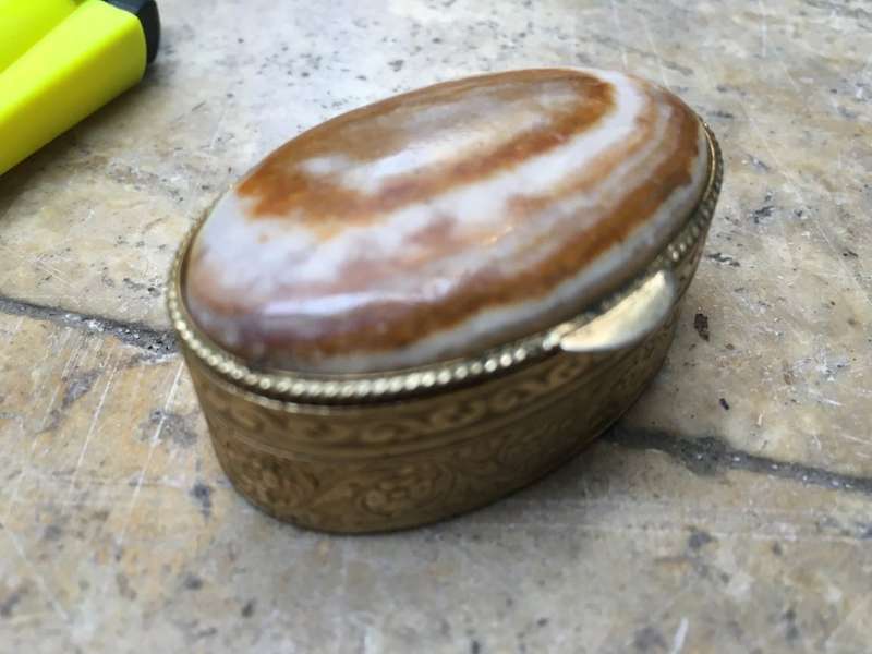 vintage oval stone Gold tone Trinket box lot of three one square
