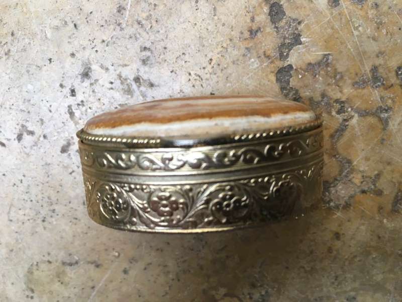 vintage oval stone Gold tone Trinket box lot of three one square