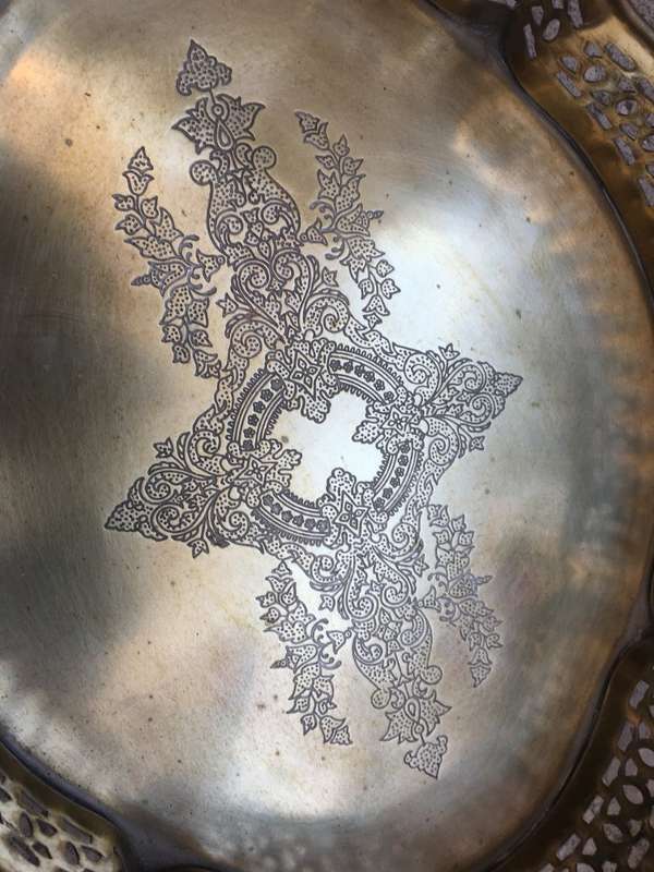 vintage drinks tray brass with ornate design footed