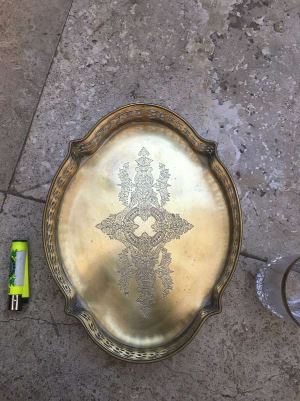 vintage drinks tray brass with ornate design footed