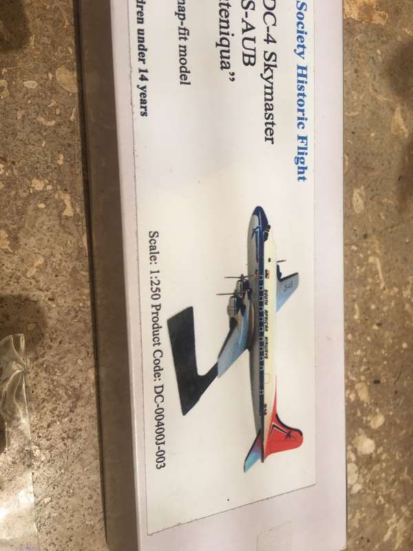 SAA museum Douglas DC -4 Skymaster ZS - AUB "Outeniqua" pvc model plane, airplane with stand