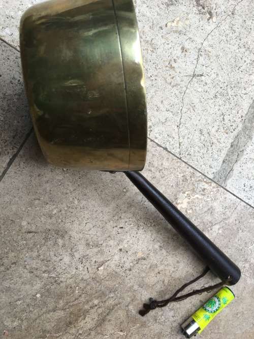 vintage heavy brass pot pan with metal handle , COUNTRY KITCHEN
