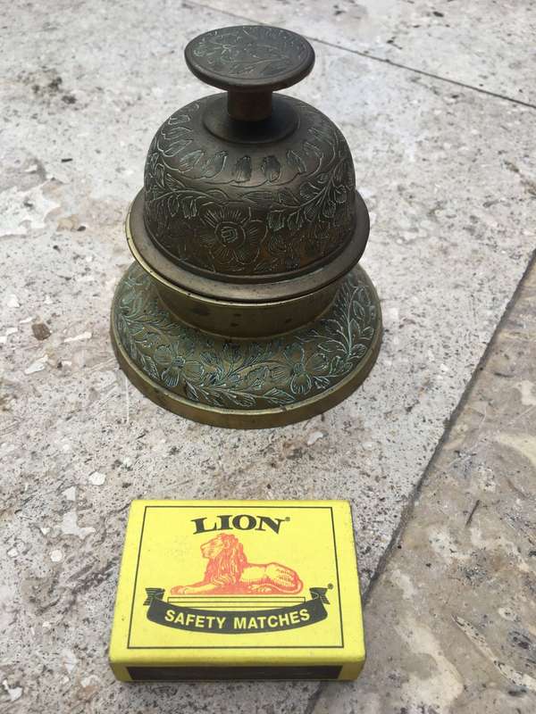 vintage brass elephant claw bell with stand , medium size base 9 cm