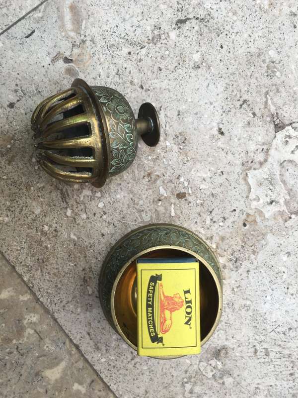 vintage brass elephant claw bell with stand , medium size base 9 cm