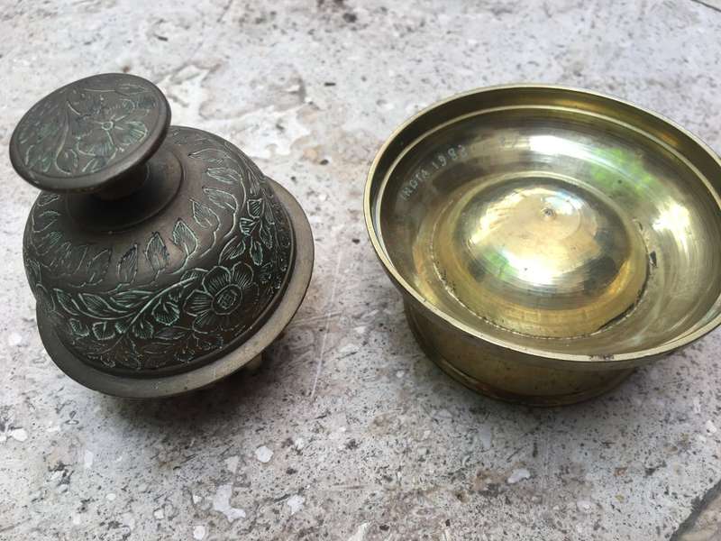 vintage brass elephant claw bell with stand , medium size base 9 cm