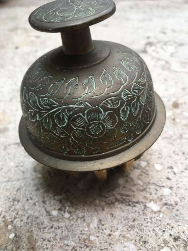 vintage brass elephant claw bell with stand , medium size base 9 cm