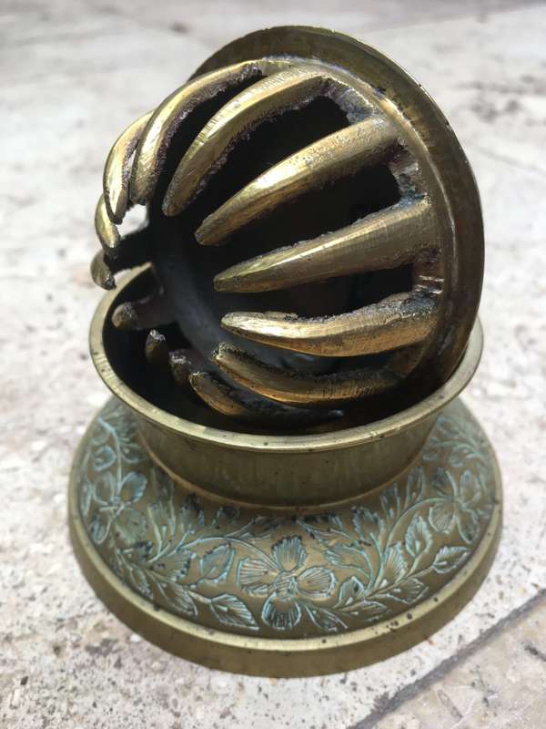 vintage brass elephant claw bell with stand , medium size base 9 cm