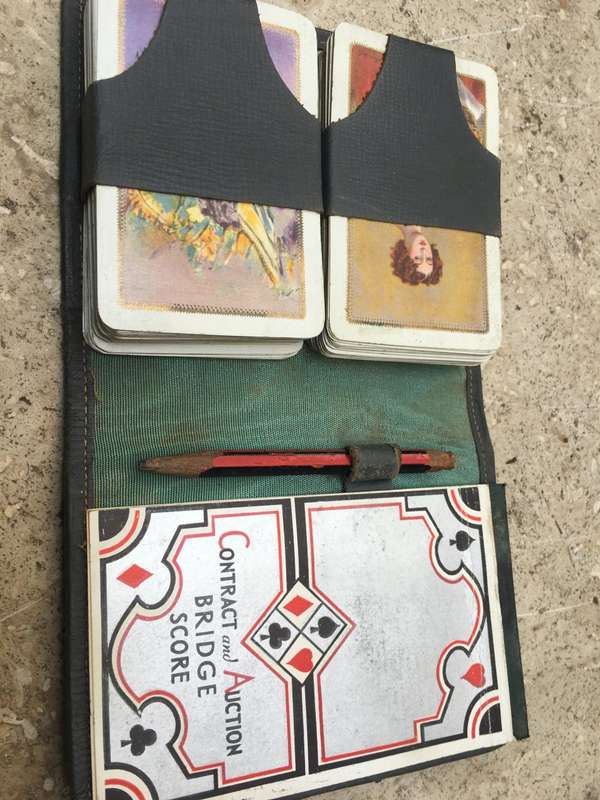 Vintage Contract Bridge Card travel set in leather case