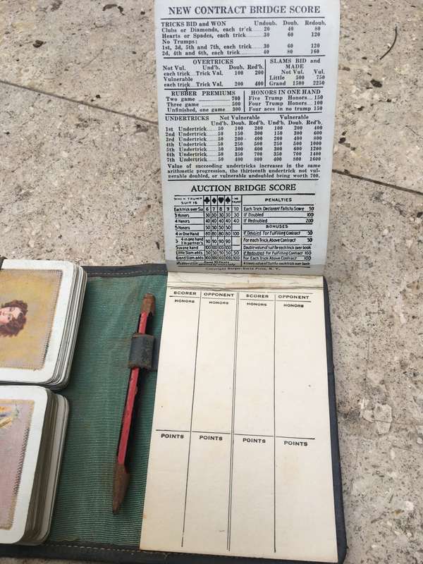 Vintage Contract Bridge Card travel set in leather case