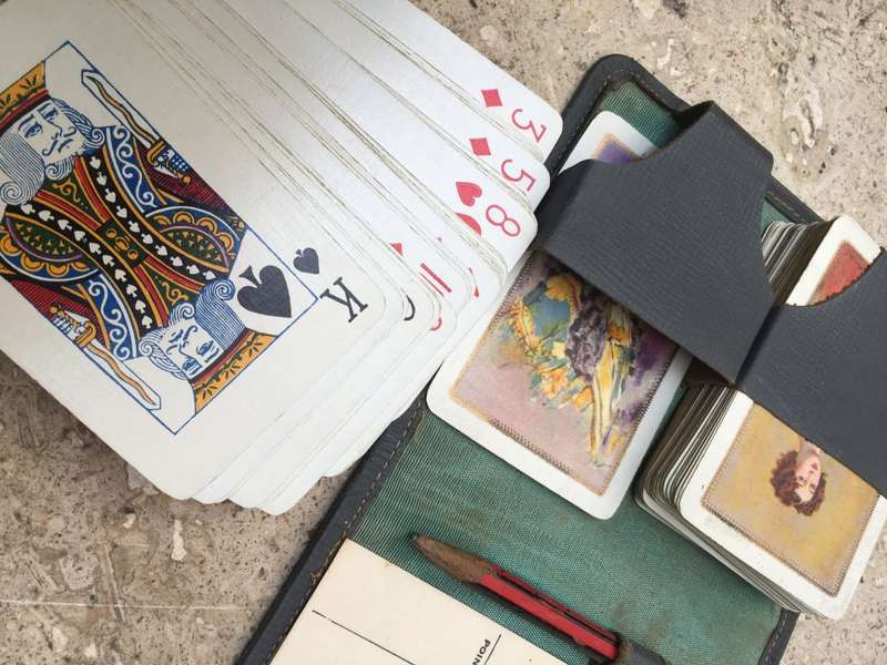 Vintage Contract Bridge Card travel set in leather case
