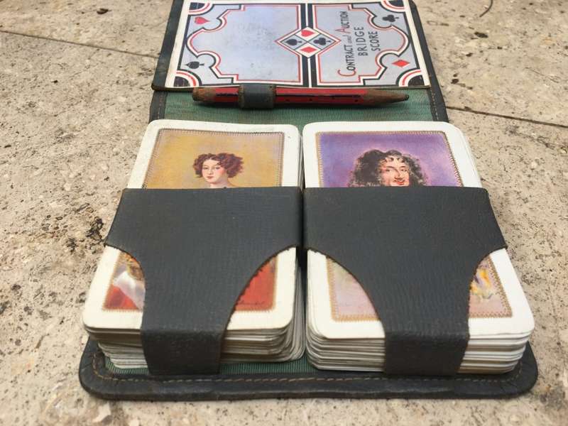 Vintage Contract Bridge Card travel set in leather case