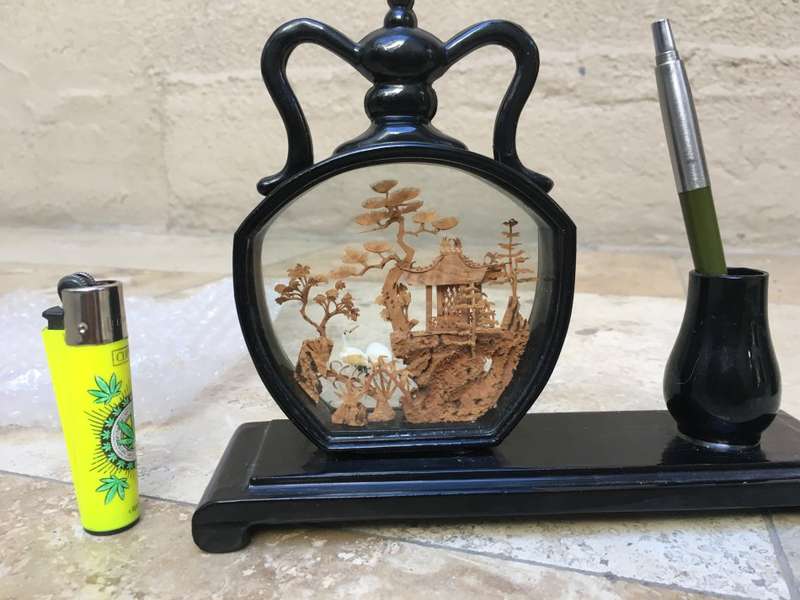 vintage chinese three dimensional cork Paintings painting Diorama, pen holder