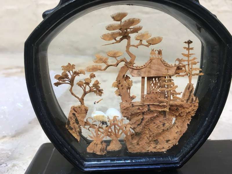 vintage chinese three dimensional cork Paintings painting Diorama, pen holder