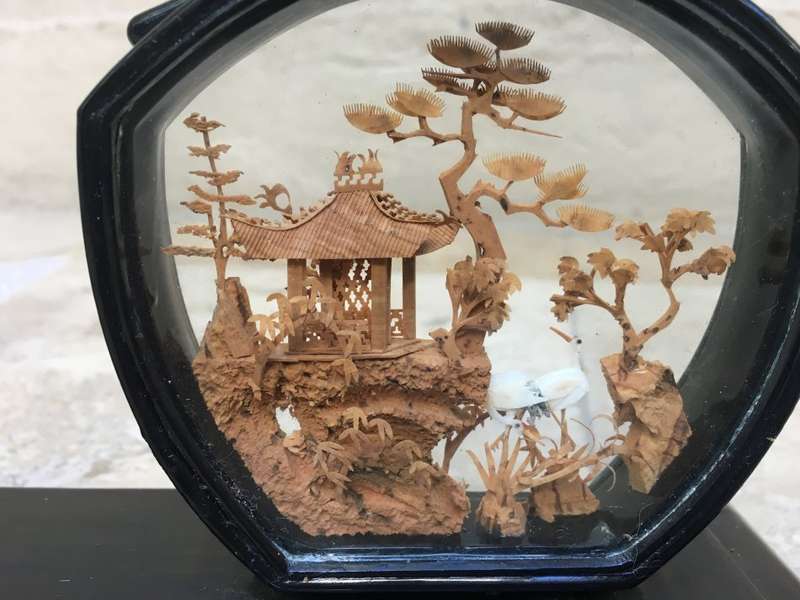 vintage chinese three dimensional cork Paintings painting Diorama, pen holder