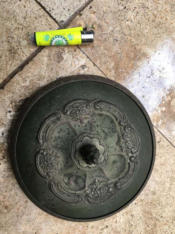 vintage ornate brass bowl with lid and glass inner