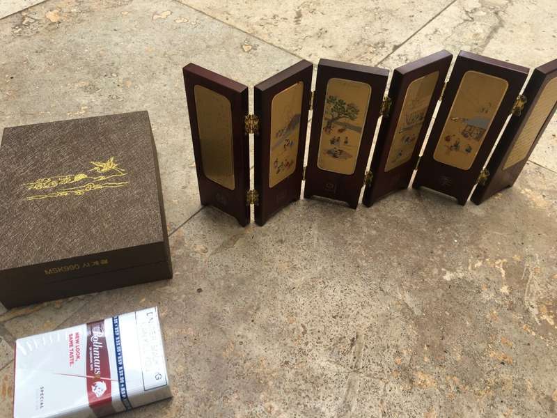 small folding screen Korea four seasons of prosperity , in box
