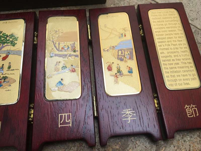 small folding screen Korea four seasons of prosperity , in box