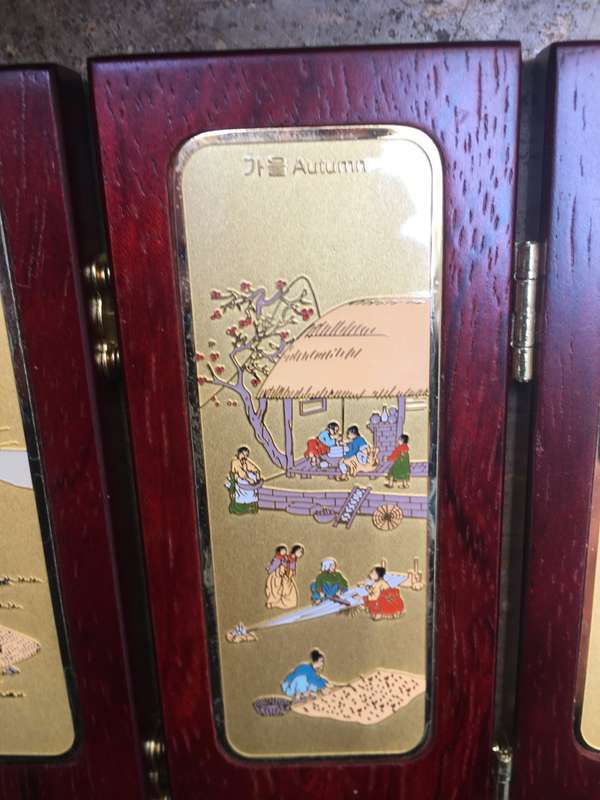 small folding screen Korea four seasons of prosperity , in box