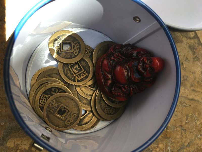 chinese luck enhancing feng shui coin lot of 20 with a buddha in coco money box