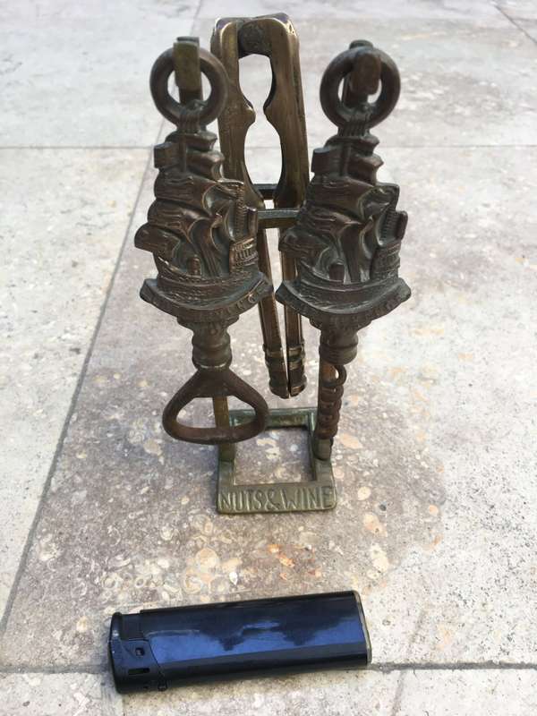 vintage brass nautical the Revenge 1588 corkscrew , bottle opener and nut cracker with cradle