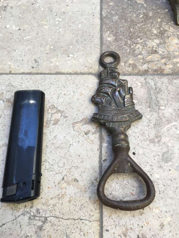 vintage brass nautical the Revenge 1588 corkscrew , bottle opener and nut cracker with cradle