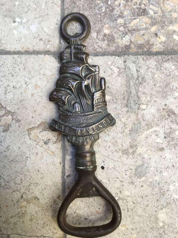 vintage brass nautical the Revenge 1588 corkscrew , bottle opener and nut cracker with cradle