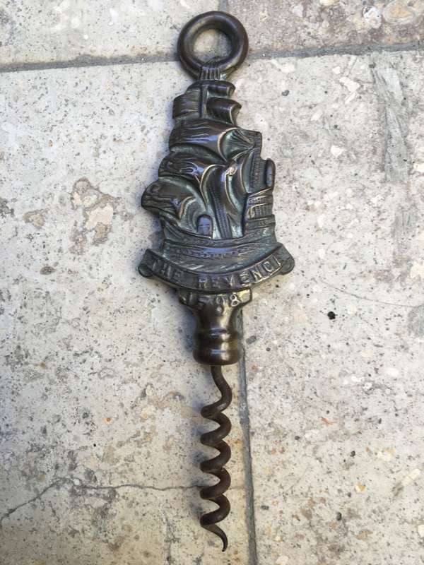 vintage brass nautical the Revenge 1588 corkscrew , bottle opener and nut cracker with cradle
