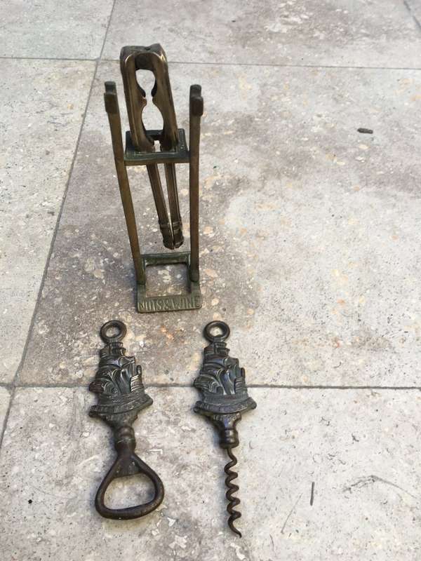vintage brass nautical the Revenge 1588 corkscrew , bottle opener and nut cracker with cradle