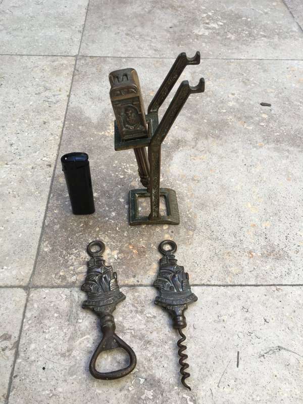 vintage brass nautical the Revenge 1588 corkscrew , bottle opener and nut cracker with cradle