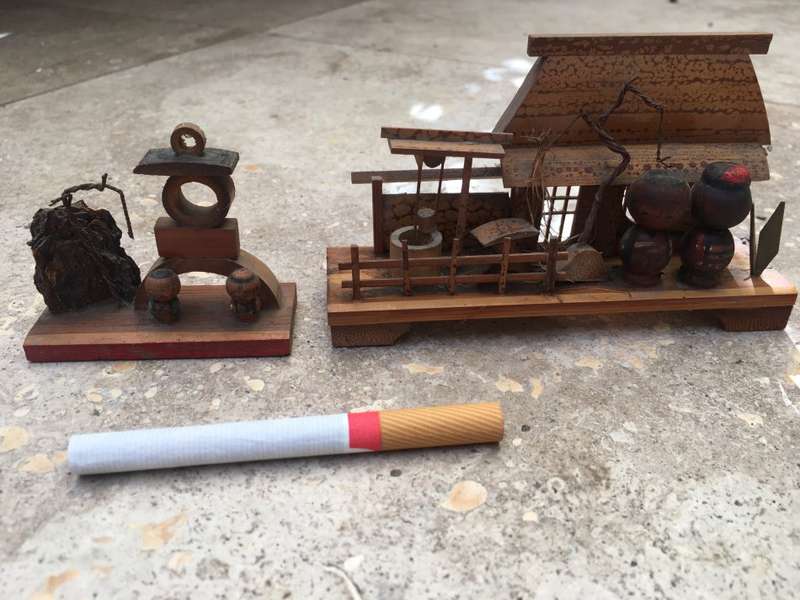 vintage pair of Japan miniature  kokeshi scenes