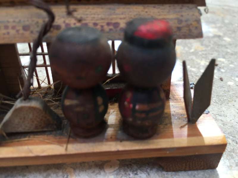 vintage pair of Japan miniature  kokeshi scenes