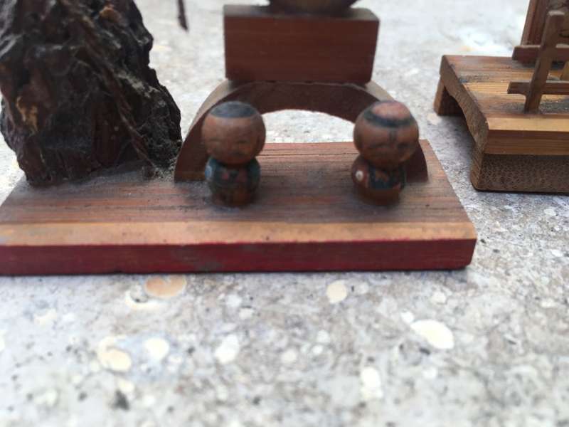 vintage pair of Japan miniature  kokeshi scenes