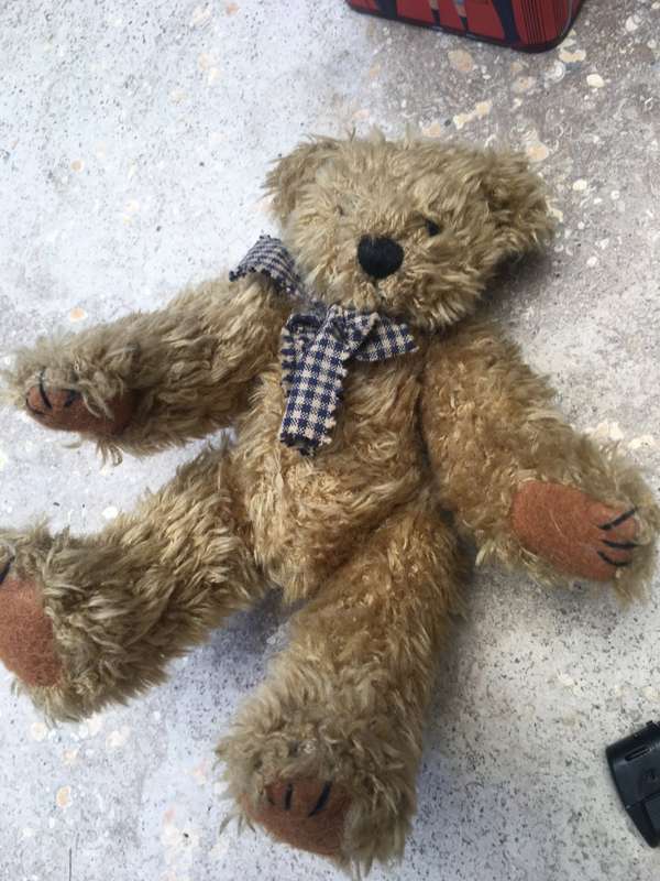 Bertie bear in marks and spencer telephone booth tin