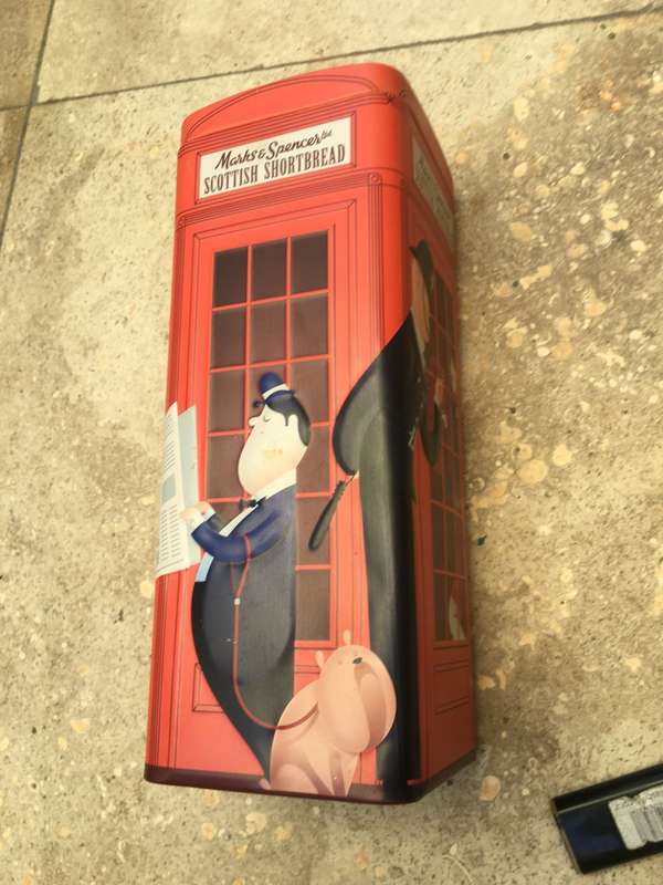 Bertie bear in marks and spencer telephone booth tin
