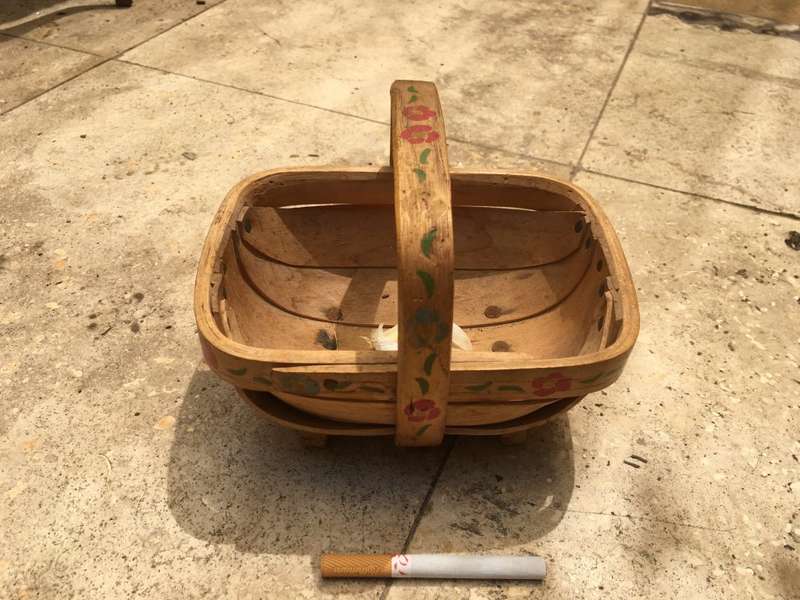 vintage Sussex Trug gathering basket with floral paint detail