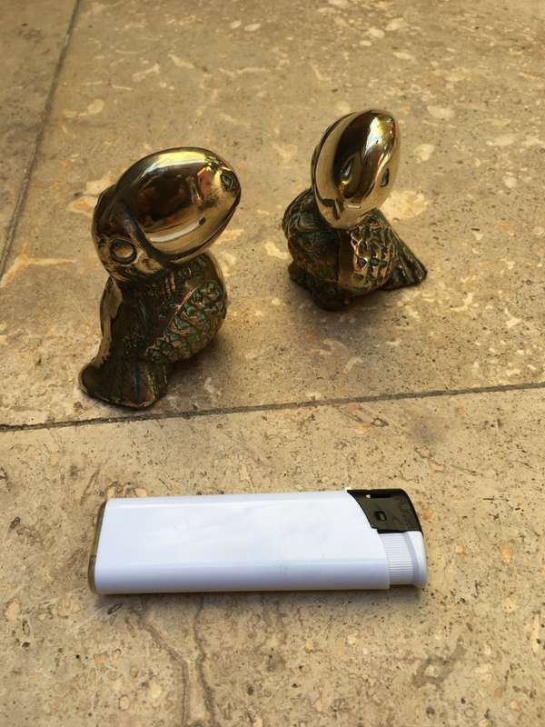 vintage brass Toucan bird figure pair