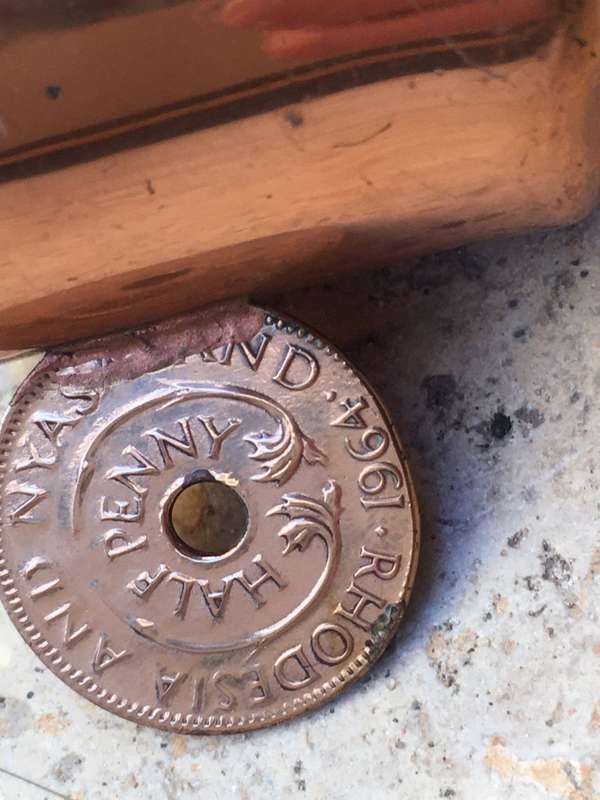 vintage copper shot cup half penny Rhodesia 1964
