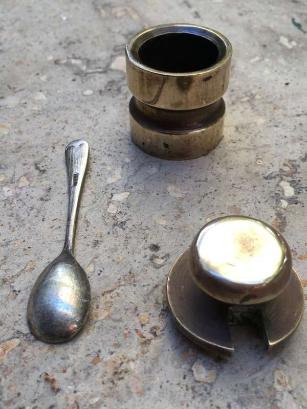 vintage brass salt cellar trenchant style with spoon