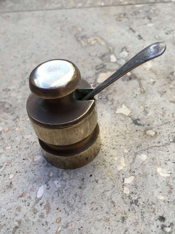 vintage brass salt cellar trenchant style with spoon