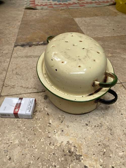 vintage judge cream and green enamel oval roast roasting pot with lid
