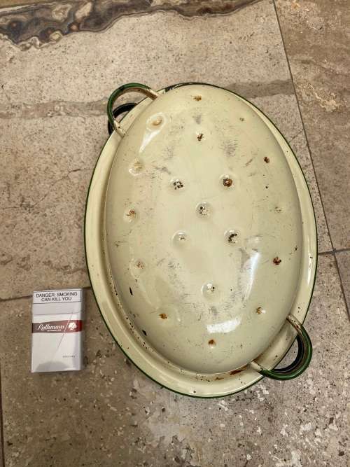 vintage judge cream and green enamel oval roast roasting pot with lid