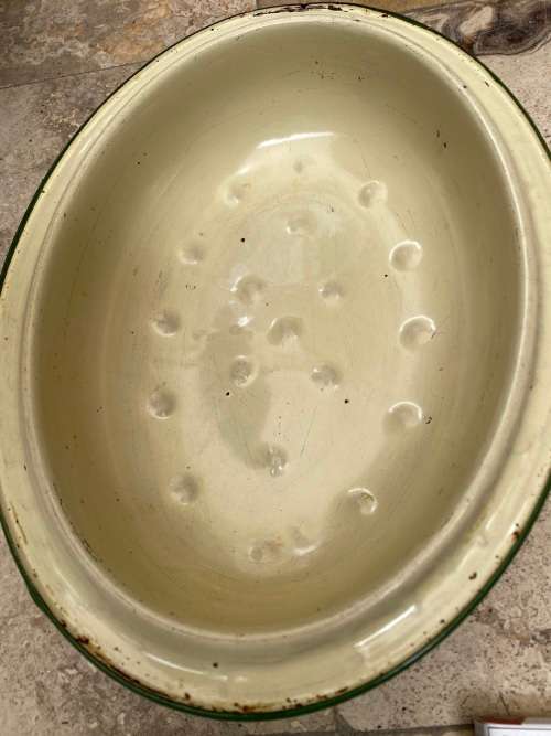 vintage judge cream and green enamel oval roast roasting pot with lid