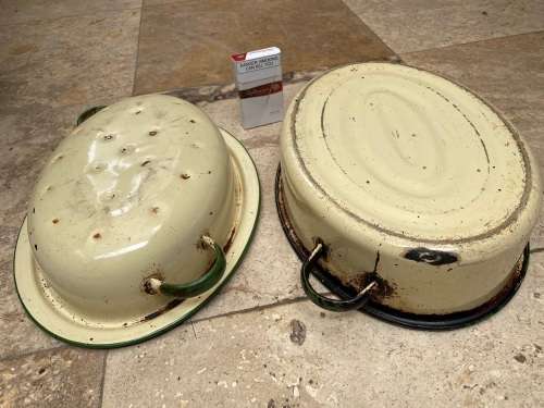 vintage judge cream and green enamel oval roast roasting pot with lid