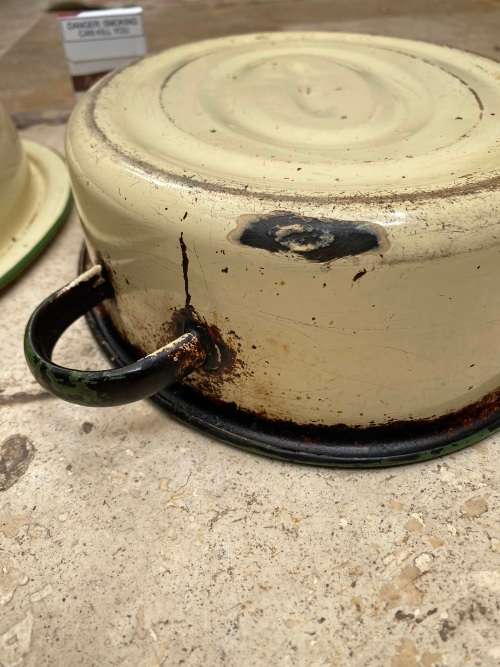 vintage judge cream and green enamel oval roast roasting pot with lid