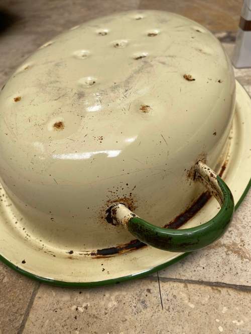 vintage judge cream and green enamel oval roast roasting pot with lid