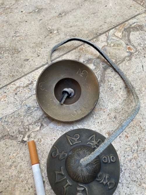 vintage large bronze tingsha tibet bells cymbols 7.4 cm diameter