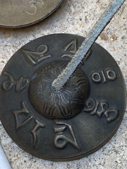 vintage large bronze tingsha tibet bells cymbols 7.4 cm diameter