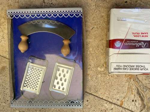 vintage Doll house Bodo Hennig sieve and graters in original packaging