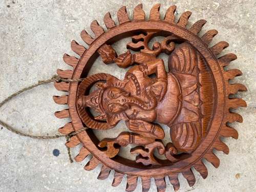 Vintage Ganesha Wall wood carved Plaque carving