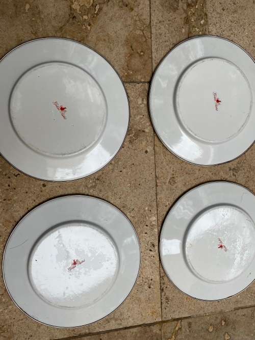 golden rabbit enamelware red stripe plates lot of 4